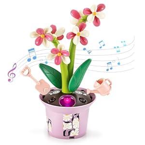 Flower Building Toy with Music, Flowers Botanical Plants Blocks Sets Kits, Halloween Birthday Thanksgiving Gift Ideas for Kid Girl Boy Child, Home Dorm Room Desk Decor, Ages 5 6 7 8, Heronsbill