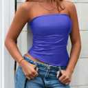 PRETTYGARDEN Women's Faux Leather Tube Tops 2025 Summer Strapless Asymmetrical Ruched Bandeau Shirts Going Out Club Outfits (Blue, XXL)