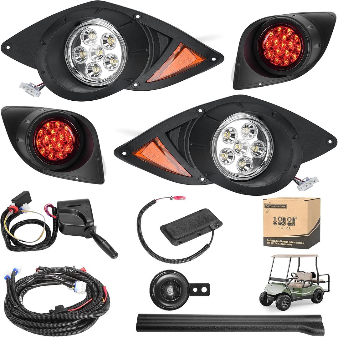 10L0L Golf Cart Street Legal Light Kit for Yamaha G29 Drive 2007-Up Gas/Electric, 12V Deluxe Headlights & Taillights with Turn Signals, Horn, Brake Lights & Harness