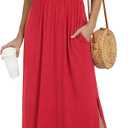 LILBETTER Womens Off The Shoulder Ruffle Party Dresses Side Split Beach Maxi Dress Large