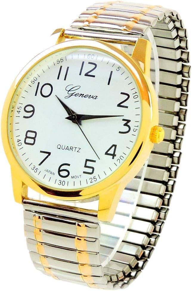 2Tone Large Face Easy to Read Stretch Band Watch
