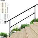 DIYHD 8 Step Handrail for Outdoor, Powder Coated Iron Stair Railing, Black Handrails for Indoor, Porch, Deck,1 Pack