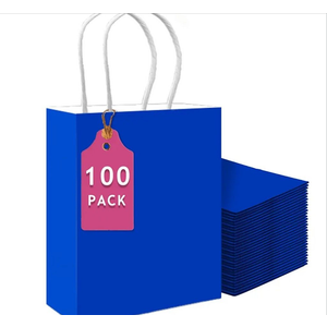 qiqee 100PCS Gift Bag with Handles Bulk Diamond Blue Paper Bags Multiple Uses (13''x5 x10 inch Large Size)