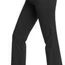 HISKYWIN Inner Pocket Yoga Pants 4 Way Stretch Tummy Control Workout Running Pants, Long Bootleg Flare Pants, Large, Black