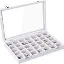 Velvet Jewelry Tray,35 Grid Jewelry Organizer with Clear Lid,Earring Holder Organizer Case with Clasp,Drawer Insert for Rings Studs,13.8 x 9.5 x 2 Inches,Gift for Women Girls(White)