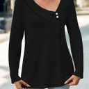 Yousify Womens Asymmetric V Neck Shirts Long Sleeve Fall Dressy Casual Button Down Tunic Tops Business Loose Fit Blouses (Black, M)