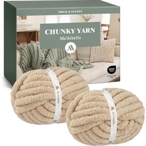 Jumbo Chenille Chunky Yarn for Crocheting - Super Bulky Fluffy Chunky Yarn for Hand Knitting - Extra Thick Soft Blanket Big Yarn 2 Jumbo Pack (27yds,8 oz Each Skein) (Khaki)