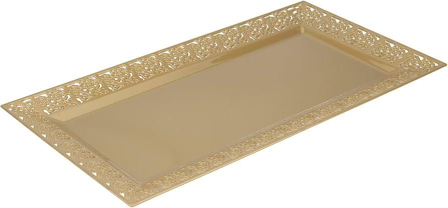 Efavormart 24 Pack | 14" Gold Lace Print Rectangular Plastic Serving Trays, Decorative Coffee Table Trays