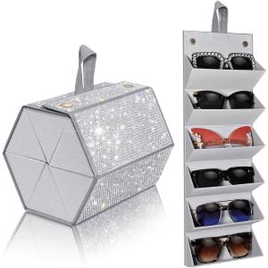 Bling Sunglasses Organizer for Women Crystal Rhinestones Sunglass Holder Wall Suspension 6-Position Eyeglass Case For Multiple Glasses