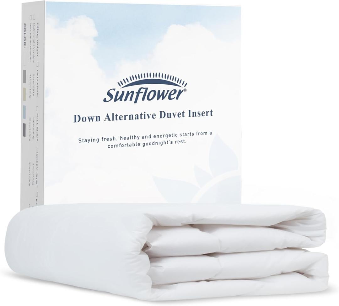 sunflower Down Alternative King Size Lightweight 100% Cotton Shell Bedding King Comforter Blanket for Hot Sleepers 88"x104" with Corner Tabs Soft Breathable Machine Washable (White / Thin)