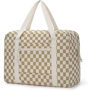 Travel Duffel Bag Foldable Weekender Overnight Bag for Men Women Lightweight Carry on Tote Bag For Spirit Airlines (Corduroy Khaki Check)