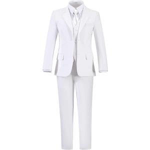 Toddler Boys Suit Kids Formal Dresswear Prom Tuxedo Children's Slim Fit Suits (5T, White 5pc)