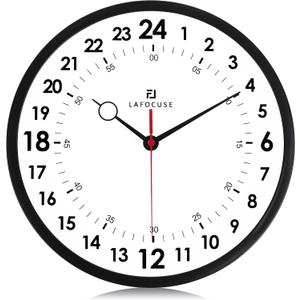 Lafocuse 12 Inch Silent Black 24 Hour Wall Clocks Battery Operated, Analog Military Time Wall Clock for Living Room Decor, Reloj de Pared Modern Decorative Kitchen Wall Clock for Bedroom Home Office