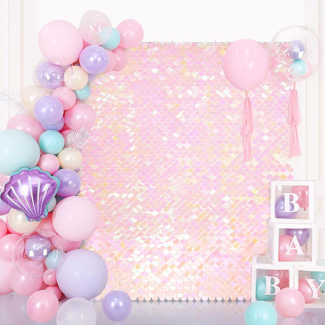 Square Sequin Wall Panels Shimmer Wall Birthday Party Backdrop Decorations Background 3ftx4ft (Iridescent Pink)