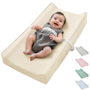Vegan Leather Waterproof Baby Changing Pad - Wipeable, Extra Thick & Portable & Non-Slip Diaper Mat for Dresser, Crib, Travel | Soft & Safe (Beige)