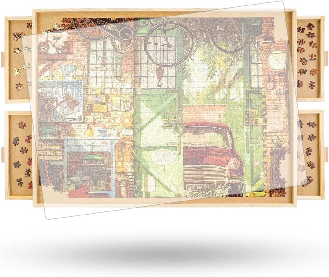 ALL4JIG 1500 Piece Rotating Puzzle Board with Drawers and Cover,25"x34"Portable Wooden Jigsaw Puzzle Table for Adults Portable,Lazy Susan Spinning Puzzle Boards Birthday Gift for mom (Medium)