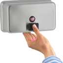 Bobrick Surface-Mounted Soap Dispenser - Satin-Finish Stainless Steel, 40-fl oz Capacity, Manual Liquid Soap Dispenser with Low Soap Indicator, Top Fill, Vandal-Resistant, Wall-Mounted Design (B-2112) (3.5"L x 8"W x 4.75"H)