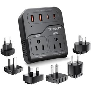 TREVOLTY 2000W Voltage Converter US to Europe, 220V to 110V Converter for Hair Dryer, 7-in-1 European Travel Plug Adapter with 3AC/2USB-A/2USB-C (Black)