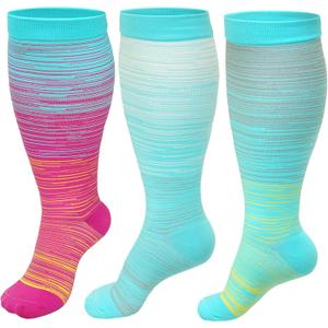 3 Pairs Plus Size Compression Socks: Wide calf Compression Stockings for Men Women - Extra Large 20-30 mmHg Compression Hose Support for Travel Nurses Running Pregnancy (5xl)