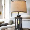 G-SAFAVA 23.75" Retro Farmhouse Black Table Lamp for Living Room Bedroom Nightstand Single Pack Touch Control Bedside Nightlight Vintage Modern Lamp with USB C+A Ports and 2 Light Sources