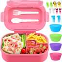 Bento Box, 44oz 4 Compartment Lunch Container with Cutlery for Kid/Adult/Toddler, Leak Proof, Microwave/Dishwasher/Refrigerator Safe, BPA Free (Pink)