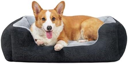 Ellegance Essentials Square Medium Dog Bed Washable - Fluffy Cat Bed, Waterproof Anti-Slip Plush Pet Sofa, Vibrant Life Dog Bed for Medium Dogs, 28x20x6.5 Inch, Black