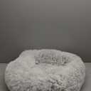 Friends Forever Donut Dog Bed Faux Fur Fluffy Calming Sofa For Medium Dogs, Soft & Plush Anti Anxiety Pet Couch For Dogs, Machine Washable Coco Pet Bed with Non-Slip Bottom, 30"x30"x7" Ivory