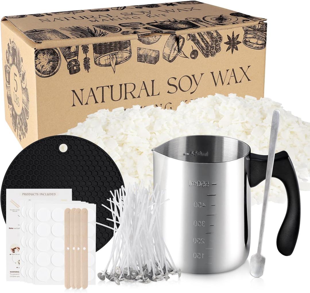 Candle Making Kits for Adults,Beginner,Kids, Soy Wax, Making Supplies Include 5 LB Soy Wax Flakes, 100 Candle Wick, Centering Devices, Melting Pot
