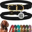 BronzeDog Rolled Leather Dog Collar with QR ID Tag, Adjustable Soft Round Collars for Small Medium Large Dogs Puppy (16" - 19" Neck Size, Black Night)