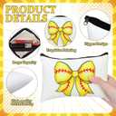 Tallew 20 Pcs Bow Softball Makeup Bags Bulk for Women Softball Party Favors Cosmetic Pouch Organizer with Zipper Travel Gifts for Team Lovers Cheerleading Senior Night Birthday Club Accessories