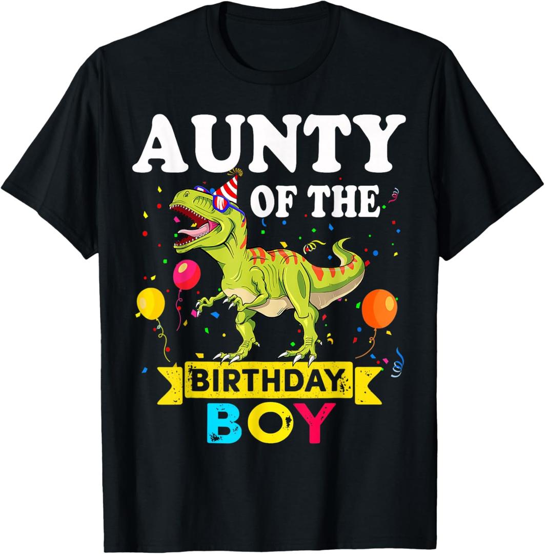 Aunty Of The Birthday Boy Dinosaur T-Rex Matching Family T-Shirt (Black, L)