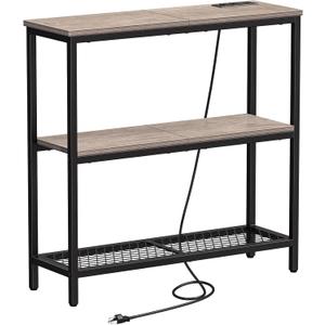 Snughome Console Table with Power Outlets, Entryway Table with Storage, Narrow Sofa Table with 3 Tier Shelves, 2 USB Ports, 2 Power Outlets, Hallway Table for Couch, Living Room, Entrance, Grey