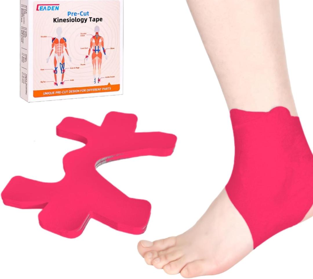 Precut Kinesiology Tape for Ankle, 10 Pcs - Ankle Support & Stability, Ankle Pain Relief Athletic Tape - Waterproof & Elastic, Breathable Hypoallergenic Latex-Free Tape, Pink