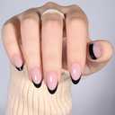 3 x Black French Tip Press On Nails, Short Almond Reusable Nails | Includes 32 reusable nails, glue, and 16 sizes for an easy fit and a glossy salon-style French manicure at home or on the go