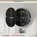 Keonjinn 20 Inch Round Medicine Cabinet with Mirror, Black Medicine Cabinet with Mirrors, Circular Surface Mount Medicine Cabinets, Framed Farmhouse Bathroom Cabinet with Adjustable Shelves