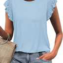KIRUNDO Womens Summer Tops 2025 Trendy Ruffle Cap Sleeve Casual T Shirts Crewneck Basic Tee Cute Blouses Clothing(Light Blue, XX-Large)