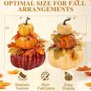 2Pcs 14" Large Stacked Pumpkin Tower Decor, Light Yellow & Orange Hard Foam Artificial Pumpkin Topiaries with Maple Leaves Wheat, Fall Ornament for Halloween Thanksgiving Table Porch Decor