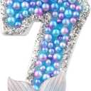 Purple 0 Birthday Number Candles,Glitter Blue Purple Pearls Mermaid Tail Number Birthday Candles for Girls Women Mermaid Themed Party Decorations Party Favors Cake Topper