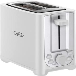 bella 2 Slice Toaster with Auto Shut Off - Extra Wide Slots & Removable Crumb Tray and Cancel, Defrost & Reheat Function - Toast Bread, Bagel & Waffle, White
