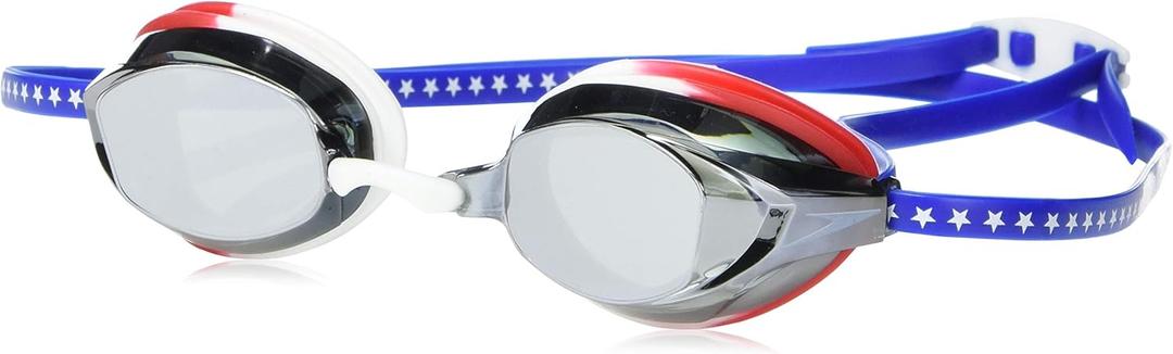 Speedo unisex-adult Swim Goggles Vanquisher Extended View (One Size, Mirrored Red/White/Blue/Grey)
