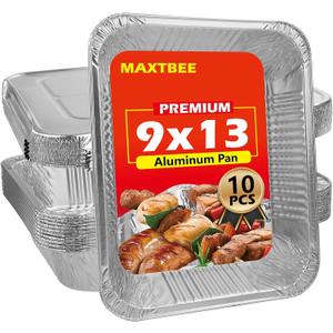 9x13 Aluminum Foil Pans with Lid, 10 Pack Disposable Trays Half Size Heavy Duty Tin Pans Deep Food Containers For Cooking, Meal Prep, Baking, Roasting, Chafing, Heating or Steam Table