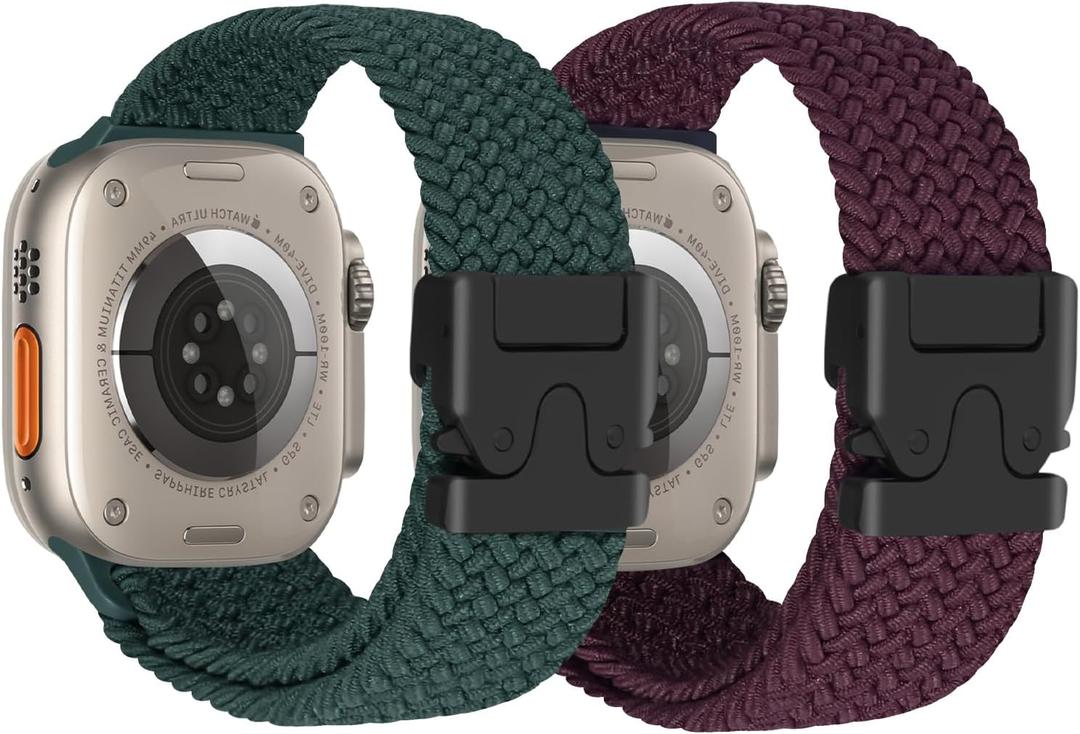 Nylon Braided Watch Bands Compatible with iWatch Series 11/10/9/8/7/6/SE/5/4/3/2/1, Sport Strap for 38mm/40mm/41mm/42mm Women Men, Stretchy Nylon Band with Zinc Alloy Parachute Buckle