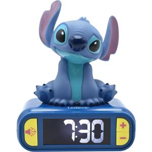 LEXiBOOK, Disney Stitch, Stitch Nightlight Alarm Clock, Sounds and Melodies, LCD Backlit Screen, Luminous, Snooze, Blue, RL800D