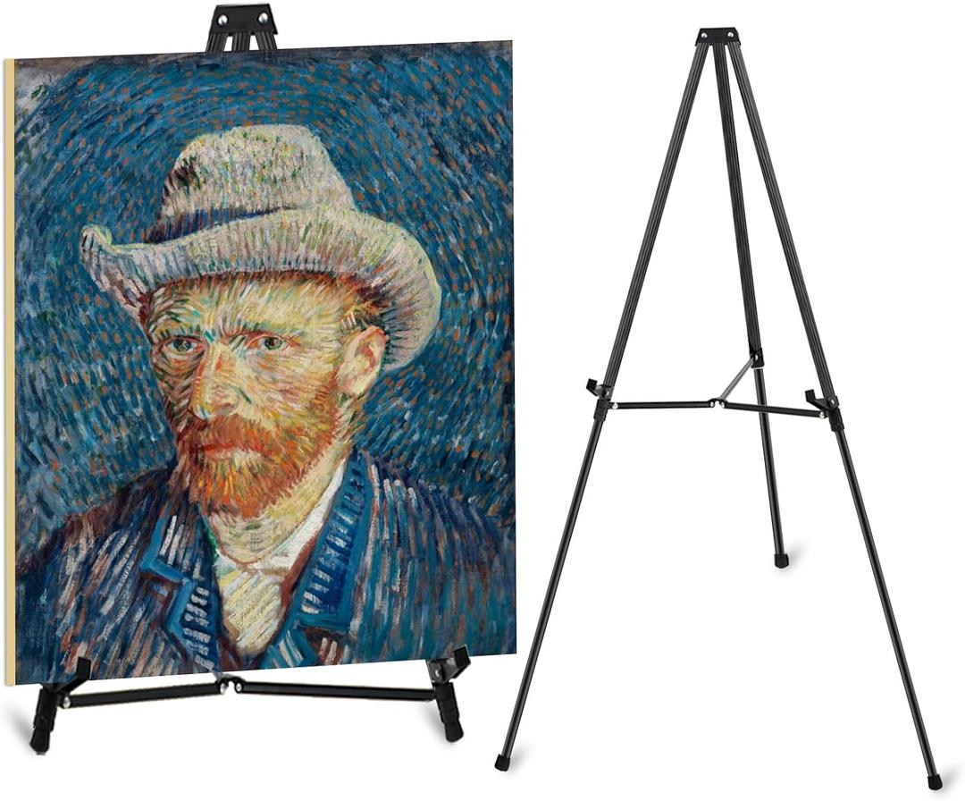64" Aluminum Telescoping Display Easel, Adjustable Easel Stand for Sign, Portable Black Floor Standing Easels for Artwork, Painting, Posters, Whiteboard, 1PC