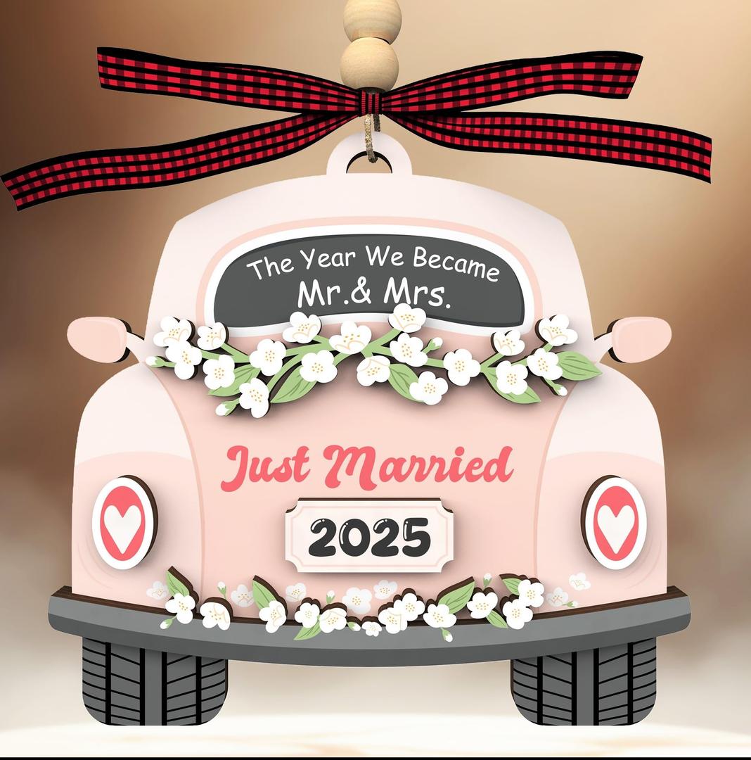 Wedding Gifts for Couples 2025 - Bridal Shower Present - Bachelorette Gifts for Bride, Future Mr & Mrs - Wedding Decor Newlywed Gift for Married Couples - Wood Hanging Ornament 2025