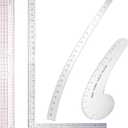 Xuhal 4 Pcs Fashion Sewing Ruler with French Curves Aluminum Designers Ruler Kit Includes Curve, Hip, L Square and Plastic Grading for Design Crafts Sewing
