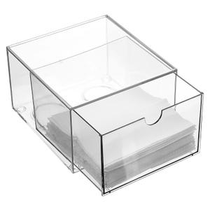 cobee Disposable Face Towel Holder, Acrylic Face Towel Storage Box Bin Container Stackable Clear Makeup Organizer with Drawer for Vanity Bathroom Makeup Organization