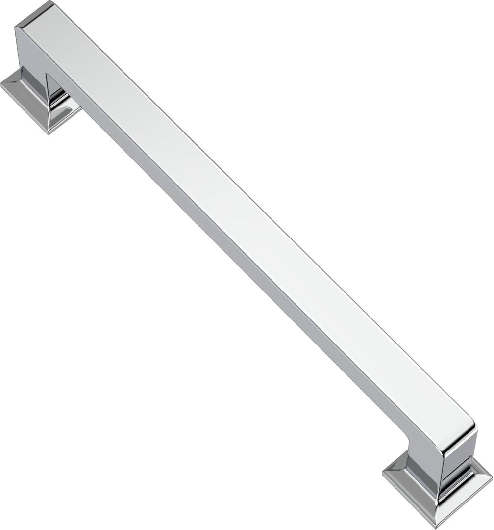 Alzassbg 10 Pack Polished Chrome Cabinet Pulls, 5 Inch(128mm) Hole Centers Cabinet Handles Square Kitchen Hardware for Cabinets AL3046CP