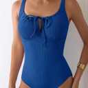 Aleumdr Womens Textured One Piece Swimsuit Tummy Control Bathing Suit Tie Knot Cutout Swimwear (Blue, S)