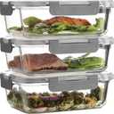 FineDine 14-Piece Superior Glass Food Storage Containers Set, 35oz Capacity - Newly Innovated Hinged Locking lids - 100% Leakproof Glass Meal-Prep Containers, Freezer-to-Oven-Safe
